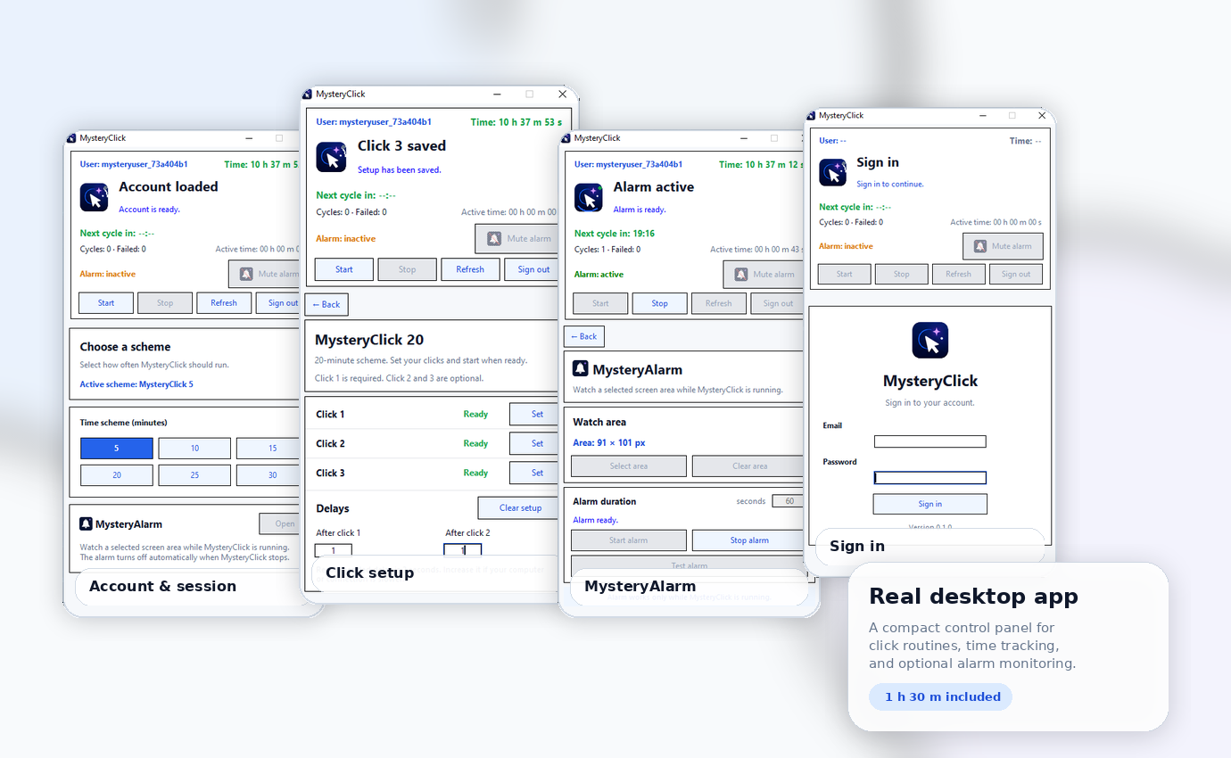 MysteryClick desktop app screenshots